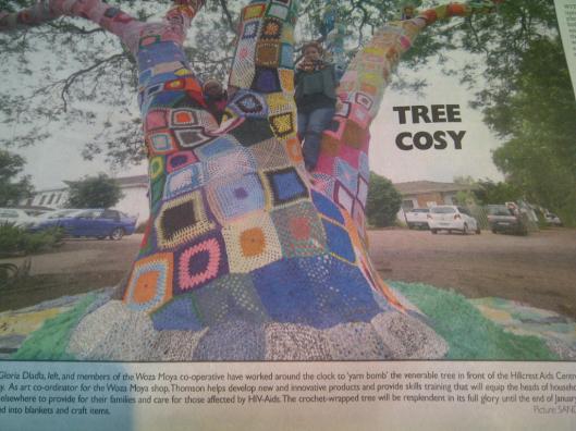 Hillcrest aids centre tree yarnbomb
