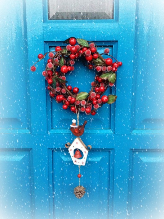 xmas door snow and frost