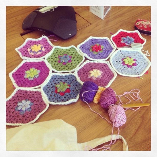 crochet hexagons and conference phone